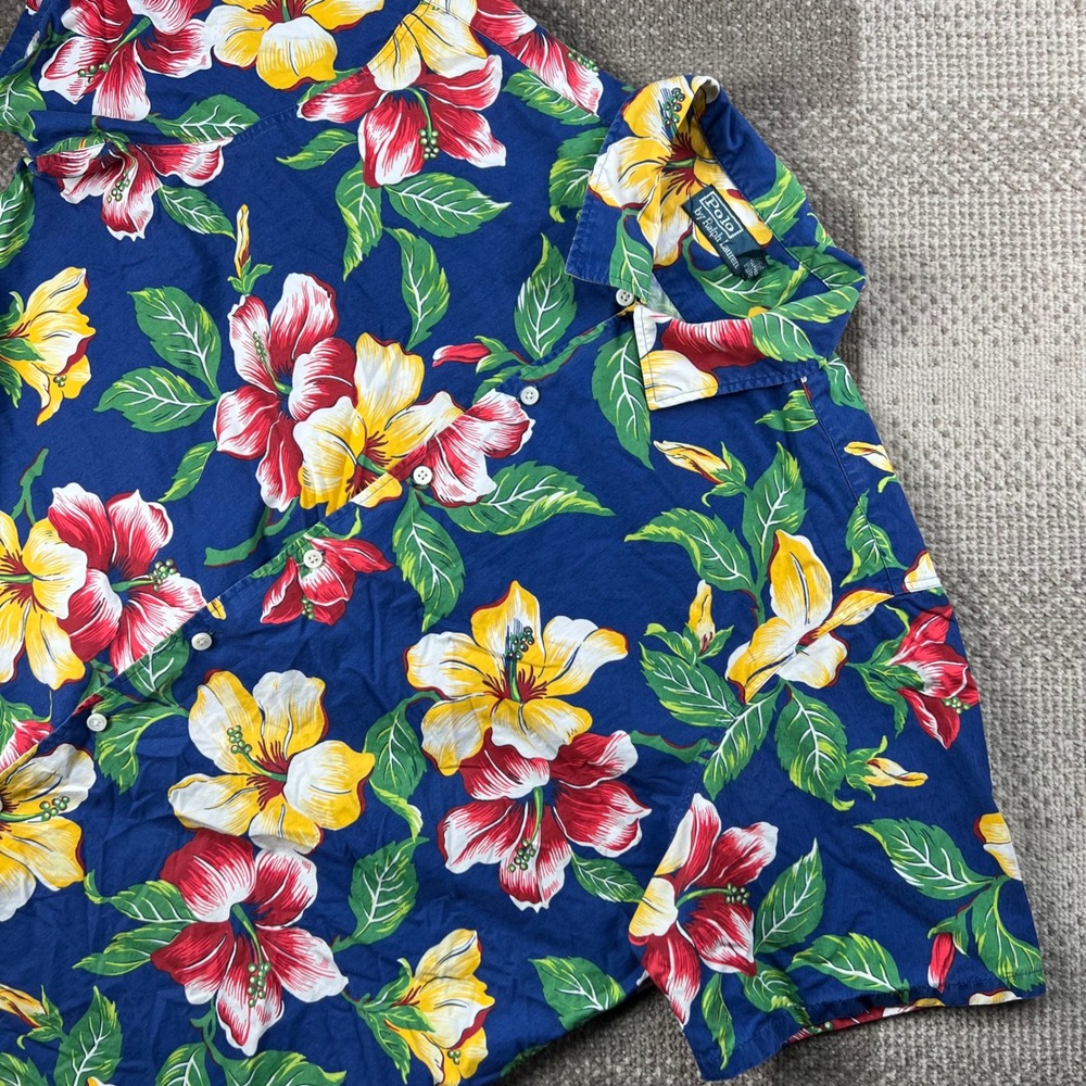 Polo Ralph Lauren Mens XXL Blue Floral Hibiscus Short Sleeve Button Up Shirt